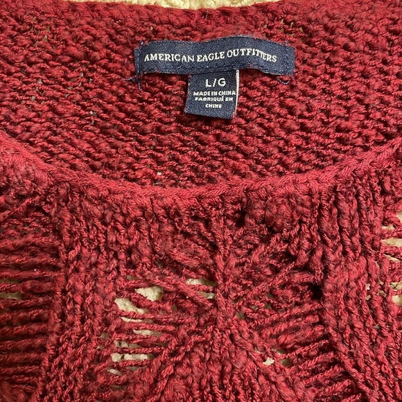 American Eagle Open Weave Crochet Sweater Burgundy Red Cranberry Size Large - Picture 7 of 13